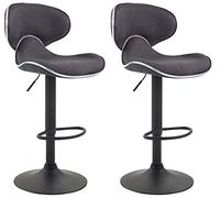 CLP Lot De 2 Tabourets De Bar Las Vegas V2 En Tissu I Chaises Hautes Ajustables Et Pivotantes I Piètement Et Repose-pieds En Métal, Couleur:gris foncé, Couleur du cadre:noir