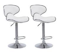 CLP Lot De 2 Tabourets De Bar Las Vegas V2 en Similicuir I Set De Chaises Hautes avec Piètement Et Repose-Pieds en Métal I Hauteur Réglable, Couleur:Blanc, Couleur du Cadre:Chrome