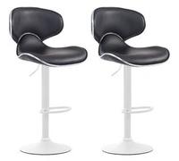CLP Lot De 2 Tabourets De Bar Las Vegas V2 en Similicuir I Set De Chaises Hautes avec Piètement Et Repose-Pieds en Métal I Hauteur Réglable, Couleur:Noir, Couleur du Cadre:Blanc