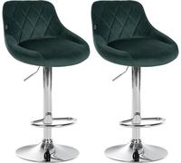 CLP Lot de 2 tabourets de Bar Lazio recouverts de Velours I Tabouret de Bar pivotant avec Repose-Pieds réglable en Hauteur, Couleur:Vert foncé, Couleur du Cadre:Chrome