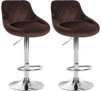 CLP Lot de 2 tabourets de Bar Lazio recouverts de Velours I Tabouret de Bar pivotant avec Repose-Pieds réglable en Hauteur, Couleur:Marron, Couleur du Cadre:Chrome