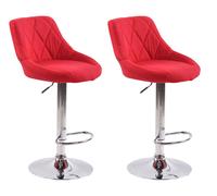 CLP Lot de 2 tabourets de bar Lazio tissu réglable en hauteur et pivotant à 360 degrés,rouge