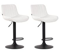 CLP Trading GmbH Lot de 2 tabourets de bar Lentini similicuir blanc, cadre noir, réglables pivotants