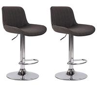CLP Lot De 2 Tabourets De Bar Lentini en Tissu I Chaise Haute De Bistrot avec Repose-Pieds Hauteur Réglable Pivotant, Couleur:Gris foncé, Couleur du Cadre:Chrome