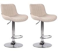 CLP Lot de 2 Tabourets de bar Lentini en Tissu Pied trompette en Métal , Crème/Chrome