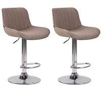 CLP Tabourets de bar Lentini – Lot de 2, tissu pivotant, hauteur réglable, taupe/chrome