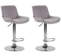 CLP Lot De 2 Tabourets De Bar Lentini en Velours I Chaise Haute De Bistrot avec Repose-Pieds Hauteur Réglable Pivotant, Couleur:Gris, Couleur du Cadre:Chrome