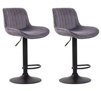 CLP Lot De 2 Tabourets De Bar Lentini en Velours I Chaise Haute De Bistrot avec Repose-Pieds Hauteur Réglable Pivotant, Couleur:Gris foncé, Couleur du Cadre:Noir