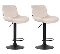 CLP Lot De 2 Tabourets De Bar Lentini en Velours I Chaise Haute De Bistrot avec Repose-Pieds Hauteur Réglable Pivotant | Couleur crème Couleur du Cadre Noir