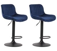 CLP Lot De 2 Tabourets De Bar Lentini en Velours I Chaise Haute De Bistrot avec Repose-Pieds Hauteur Réglable Pivotant, Couleur:Bleu, Couleur du Cadre:Noir