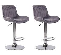 CLP Lot De 2 Tabourets De Bar Lentini en Velours I Chaise Haute De Bistrot avec Repose-Pieds Hauteur Réglable Pivotant, Couleur:Gris foncé, Couleur du Cadre:Chrome
