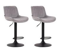 CLP Lot de 2 Tabourets de bar Lentini en Velours Pied trompette en Métal , Gris/Noir