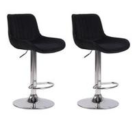 CLP Lot de 2 Tabourets de bar Lentini en Velours Pied trompette en Métal , Noir /Chrome Noir