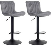 CLP Lot de 2 Tabourets de bar Linus Pied en Métal réglable pivotant , Gris foncé/Velours Gris foncé