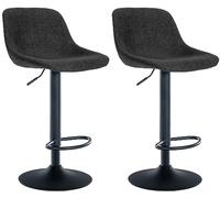 CLP Lot de 2 tabourets de Bar Loft I avec 2 tabourets de comptoir I Chaises avec Dossier, pivotantes à 360° et réglables en Hauteur I pour la Cuisine et Le comptoir, Couleur:Noir, Matériel:Tissu