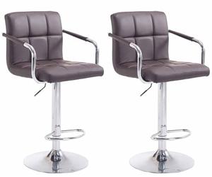 CLP Lot de 2 Tabourets de Bar Lucy V2 Similicuir I Set 2 Tabourets de Bar Réglable en Hauteur avec Accoudoir et Dossier, Couleur:Marron, Couleur du Cadre:Chrome