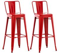 CLP Lot De 2 Tabourets De Bar Mason en Métal I Chaise Haute De Bistrot Style Industriel avec Repose-Pieds I Hauteur D'Assise 77 cm, Couleur:Rouge