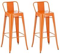 CLP Lot De 2 Tabourets De Bar Mason en Métal I Chaise Haute De Bistrot Style Industriel avec Repose-Pieds I Hauteur D'Assise 77 cm, Couleur:Orange