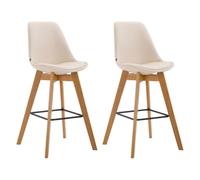 CLP Lot de 2 tabourets de bar Metz – Similicuir, piètement chêne, repose-pieds métal – Crème/Natura