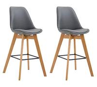 CLP Lot De 2 Tabourets De Bar Metz Revêtement Similicuir I Chaise Haute De Bar Piètement en Bois De Chêne I Repose-Pieds Métallique, Couleur:Gris, Couleur du Cadre:Natura