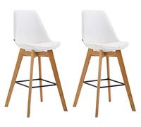 CLP Lot De 2 Tabourets De Bar Metz Revêtement Similicuir I Chaise Haute De Bar Piètement en Bois De Chêne I Repose-Pieds Métallique, Couleur:Blanc, Couleur du Cadre:Natura
