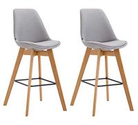 CLP Lot De 2 Tabourets De Bar Metz Revêtement Tissu I Chaise Haute De Bar Piètement en Bois De Chêne I Repose-Pieds Métallique, Couleur:Gris, Couleur du Cadre:Natura