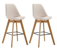 CLP Lot De 2 Tabourets De Bar Metz Revêtement Tissu I Chaise Haute De Bar Piètement en Bois De Chêne I Repose-Pieds Métallique, Couleur:crème, Couleur du Cadre:Natura