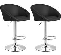 CLP Lot De 2 Tabourets De Bar Miami V2 en Similicuir I Chaises Hautes avec Dossier I Hauteur Réglable, Couleur:Noir