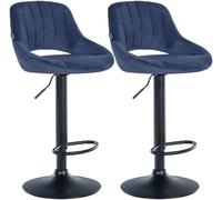 CLP Lot de 2 tabourets de Bar Milet en Velours, Hauteur reglable, pivotants, avec dossiers Couleur Bleu Matériel du Cadre Métal Noir Mat