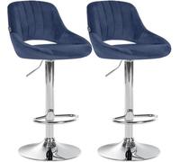 CLP Lot de 2 tabourets de Bar Milet en Velours, Hauteur reglable, pivotants, avec dossiers Couleur Bleu Matériel du Cadre Métal en Finition chromée