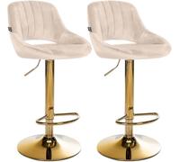 CLP Lot de 2 tabourets de Bar Milet en Velours, Hauteur reglable, pivotants, avec dossiers Couleur crème Matériel du Cadre métal Or