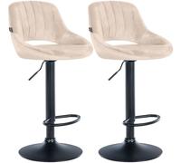CLP Lot de 2 tabourets de Bar Milet en Velours, Hauteur reglable, pivotants, avec dossiers Couleur crème Matériel du Cadre Métal Noir Mat