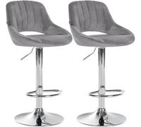 CLP Lot de 2 tabourets de Bar Milet en Velours, Hauteur reglable, pivotants, avec dossiers Couleur Gris foncé Matériel du Cadre Métal en Finition chromée