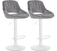 CLP Lot de 2 tabourets de Bar Milet en Velours, Hauteur reglable, pivotants, avec dossiers Couleur Gris foncé Matériel du Cadre métal Blanc Mat
