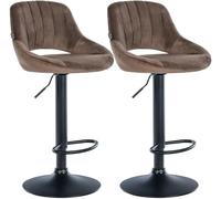 CLP Lot de 2 tabourets de Bar Milet en Velours, Hauteur reglable, pivotants, avec dossiers Couleur Marron Matériel du Cadre Métal Noir Mat