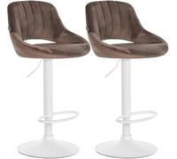 CLP Lot de 2 tabourets de Bar Milet en Velours, Hauteur reglable, pivotants, avec dossiers | Couleur Marron Matériel du Cadre métal Blanc Mat