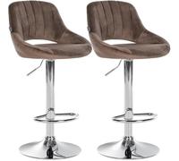 CLP Lot de 2 tabourets de Bar Milet en Velours, Hauteur reglable, pivotants, avec dossiers Couleur Marron Matériel du Cadre Métal en Finition chromée