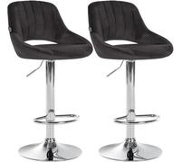 CLP Lot de 2 tabourets de Bar Milet en Velours, Hauteur reglable, pivotants, avec dossiers Couleur Noir Matériel du Cadre Métal en Finition chromée