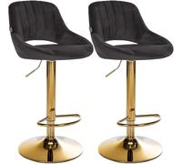 CLP Lot de 2 tabourets de Bar Milet en Velours, Hauteur reglable, pivotants, avec dossiers Couleur Noir Matériel du Cadre métal Or