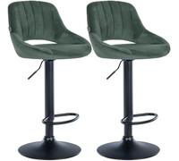 CLP Lot de 2 tabourets de Bar Milet en Velours, Hauteur reglable, pivotants, avec dossiers Couleur Vert Matériel du Cadre Métal Noir Mat