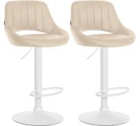 CLP Lot de 2 tabourets de Bar Milet Similicuir I Chaise de Bar pivotante avec Repose-Pieds et Dossier, Couleur:crème, Matériel du Cadre:métal Blanc Mat