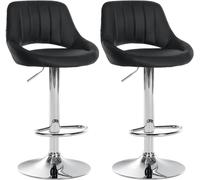 CLP Lot de 2 tabourets de Bar Milet Similicuir I Chaise de Bar pivotante avec Repose-Pieds et Dossier, Couleur:Noir, Matériel du Cadre:Métal en Finition chromée