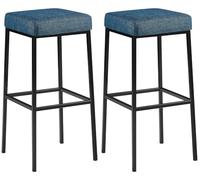 CLP Lot de 2 Tabourets De Bar Montréal avec Revêtement en Tissu I Chaise Haute avec Piétement en Métal Repose-Pied I Hauteur D'Assise 80 cm, Couleur:Bleu, Couleur du Cadre:Noir