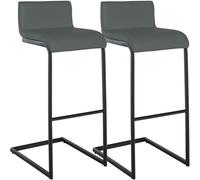 CLP Lot de 2 Tabourets de Bar Newport avec Dossier, Chaises de Bar de Cuisine Piétement Acier Inoxydable Noir et Repose-Pieds Intégré Couleur Gris foncé Matériel Similicuir