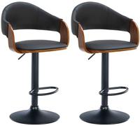 CLP Lot de 2 tabourets de Bar Nilse Similicuir I Chaise de Bar avec Coque en Bois I Structure métallique réglable en Hauteur avec Repose-Pieds, Couleur:Noyer/Noir, Matériel du Cadre:Métal Noir Mat