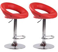 CLP Tabourets de bar Olinda Lot de 2 – Similicuir, Hauteur réglable, Pivotant 360°, Rouge/Chrome