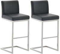 CLP Lot de 2 Tabourets de bar Paros – simili cuir, siège rembourré, piètement inox Noir