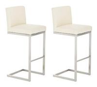CLP Lot de 2 tabourets de bar Paros similicuir siège rembourré piètement inox crème