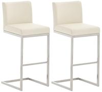 CLP Lot De 2 Tabourets De Bar Paros en Similicuir I Chaise Haute De Bistrot Siège Rembourré I Piètement Et Repose-Pieds en Acier Inoxydable, Couleur:crème