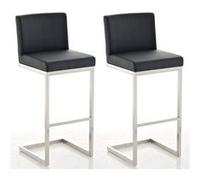 CLP Lot de 2 Tabourets de bar Paros – simili cuir, siège rembourré, piètement inox Noir